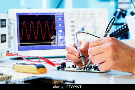 Measurement of a waveform with an oscilloscope Stock Photo