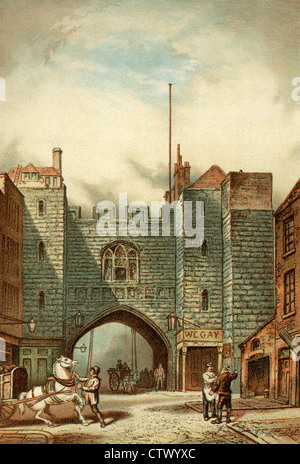 Vintage picture of old London. St John's Gate, Clerkenwell, the main gateway of the Priory of St John's Stock Photo
