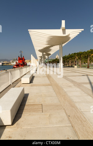 The new covered walkway area along the front of the Port in Malaga Spain Stock Photo