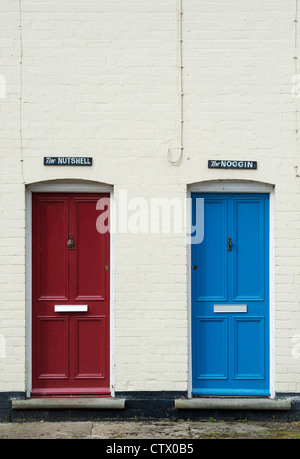 Quirky english colourful front doors and house names. The Noggin and the Nutshell. Eardisland. Herefordshire, England Stock Photo