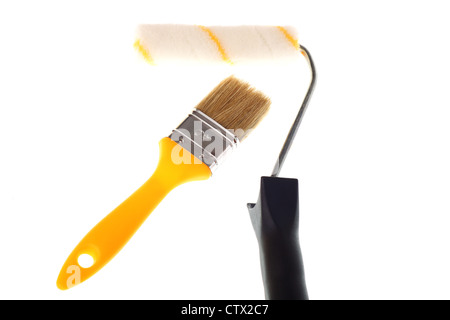 old dirty paint roller isolated on white background Stock Photo