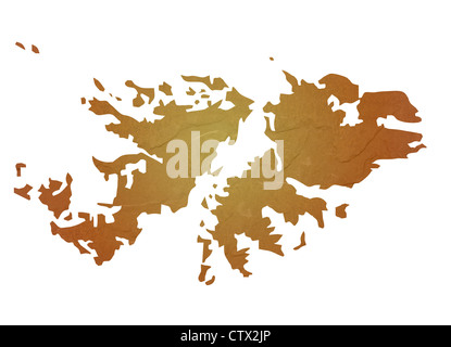 Textured map of Falkland Islands map with brown rock or stone texture, isolated on white background with clipping path. Stock Photo