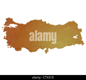 Textured map of Turkey map with brown rock or stone texture, isolated on white background with clipping path. Stock Photo