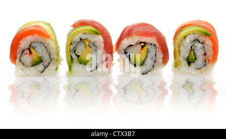 Sushi Rolls ,Close Up On White Background Stock Photo