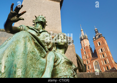 A part of Adam Mickiewicz Monument and Church, St. Mary's Church, Krakow (Cracow), Poland, Europe (UNESCO) Stock Photo