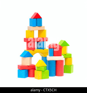 Wooden building blocks isolated on white background Stock Photo