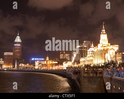 A view of the Bund at night in Shanghai China Stock Photo