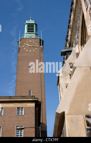 Norwich City Hall clock tower, with the Guildhall in the foreground Stock Photo