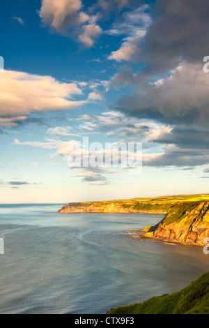 A seascape of the Yorkshire coast taken from Staithes looking towards Port Mulgrave, Kettleness and Whitby. Stock Photo