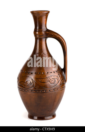Clay wine jug isolated on white Stock Photo