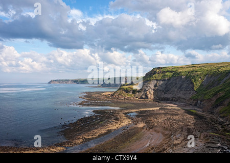 A seascape of the Yorkshire coast taken from Staithes looking towards Port Mulgrave, Kettleness and Whitby. Stock Photo