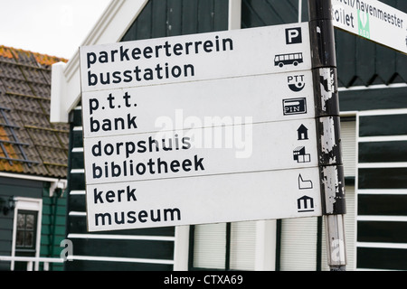 Directions sign at harbor area in Marken, a fishing and tourism village Stock Photo