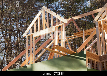 House under construction with roof dormer Stock Photo