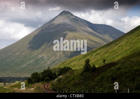 Beinn Dorain, with the West Highland Line in the foreground Stock Photo