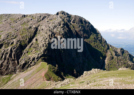 Scafell, England's second-highest mountain, seen from Scafell Pike, with Mickledore separating the two mountains Stock Photo