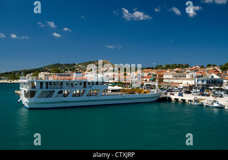 Argostoli-Lixouri ferry,Lixouri harbour and town, Paliki Peninsula, Kefalonia, Ionian Islands, Greece. Stock Photo