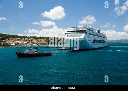 Cruise ship MSC Armonia moored in Argostoli Bay, Arostoli, Kefalonia, Ionian Islands,Greece. Stock Photo