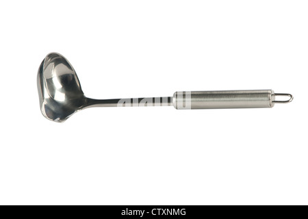 The big soup ladle from stainless steel isolated on a white background Stock Photo