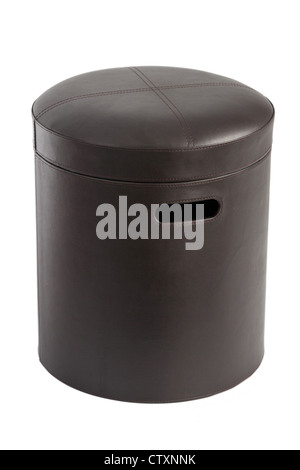 Brown New Leather Padded Foot Stool Ottoman Stock Photo