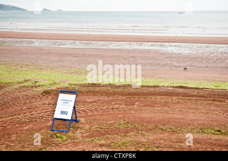 A BBQ sign on Paignton beach Stock Photo