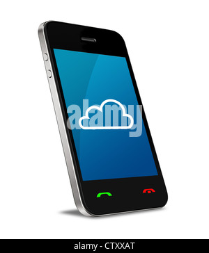Cloud computing connection on modern mobile smart phone. Isolated on white. Stock Photo