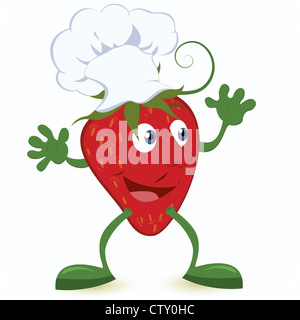 Strawberry cartoon character in chef hat vector illustration  Stock Photo