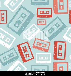 Vintage analogue audio tapes seamless pattern. Vector file layered for easy manipulation and custom coloring. Stock Photo