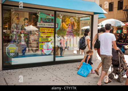 A back to school window display is seen at one of The Children's Place stores in Union Square in New York Stock Photo