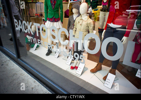 A back to school window display is seen at a department store in New York Stock Photo