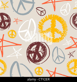 Colorful peace and love hand drawn icons seamless pattern . Vector file layered for easy manipulation and customisation. Stock Photo