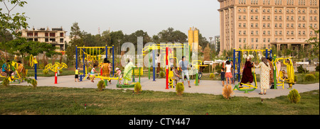 children playing at playground in Central Park, Dushanbe, Tajikistan Stock Photo