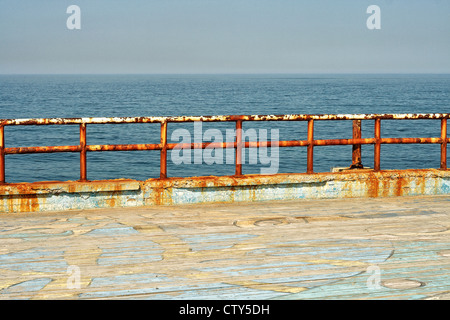 coast, corroded, corrosion, decay, deterioration, grunge, guardrail, iron, metal, neglected, ocean, oxidation, rail, railing, ru Stock Photo