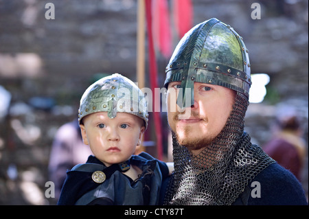 Man with medieval mask at Gotland festival Stock Photo