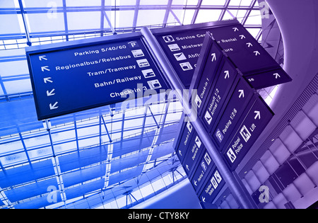 Direction signs in the modern airport Stock Photo