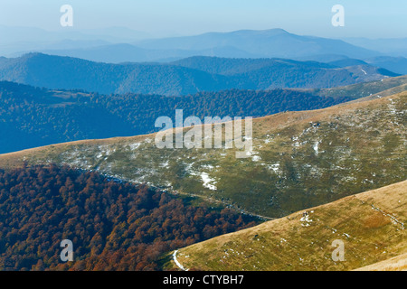 October Carpathian mountain Borghava plateau with first winter snow Stock Photo