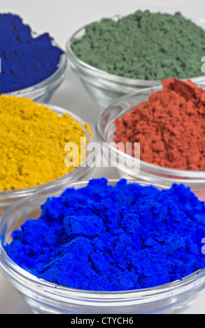 color pigments in glass bowls Stock Photo