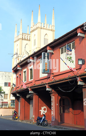 Colonial heritage building and Church of St Francis Xavier in Melaka, Malaysia Stock Photo