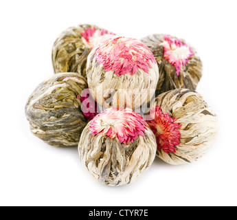 floral blooming tea balls isolated on white Stock Photo