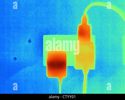 Thermal image of plugs and outlets Stock Photo