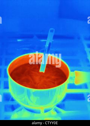 Thermal image of pot on stove Stock Photo