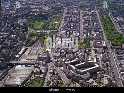 aerial view of Edinburgh city centre looking west up Princes Street Stock Photo