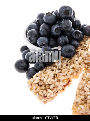 Granola Bars with Blueberries isolated on white background Stock Photo