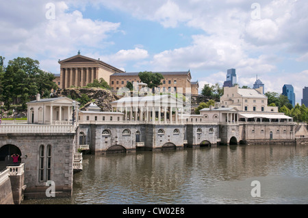 View of graceful neoclassical buildings of The Fairmount  Water Works and Art Museum,Philadelphia,Pennsylvania, USA