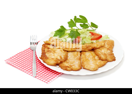 Fried fish fillets with salad. Stock Photo