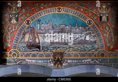 Ghent / Gent, Belgium. Mural of Ostende in the Railway station Stock Photo