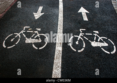 Traffic markings on the bike trail. Stock Photo