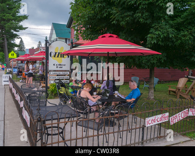 Outdoor cafe in the town of Old Forge in the Adirondack Mountains of New York State Stock Photo