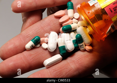 Prescription medications taken by a patient with polycystic kidney disease. Stock Photo