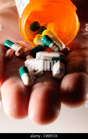 Prescription medications taken by a patient with polycystic kidney disease Stock Photo