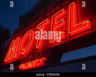 Red Neon Motel and Vacancy Sign at Night, Illuminated Office Sign ...